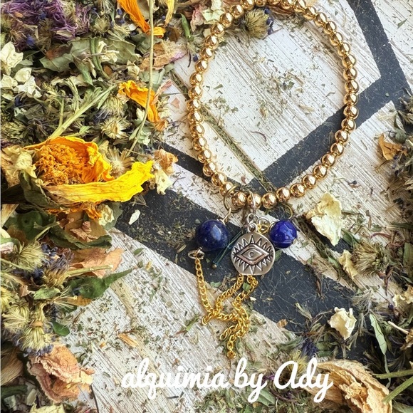 Alquimia Gold and Blue Beaded Bracelet - Picture 2 of 3